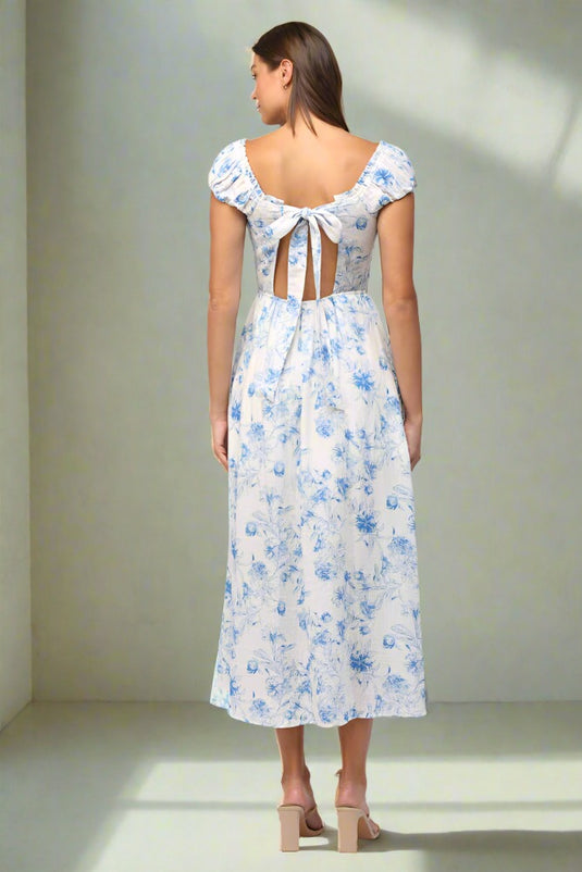 Monique Floral Print Tie Back Midi Dress