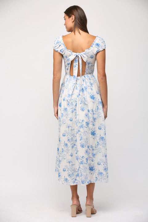 Monique Floral Print Tie Back Midi Dress