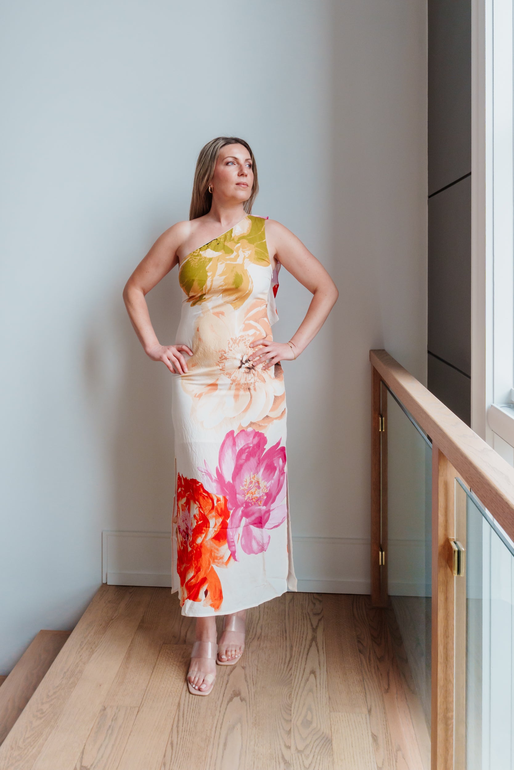 Selena One Shoulder Large Floral Print Midi Dress