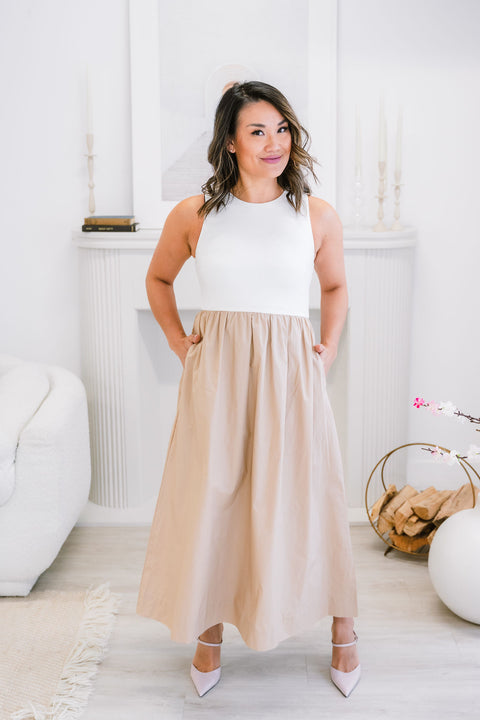 River Mixed Media Tank Midi Dress