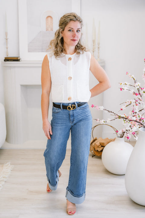 Yara Selene Crochet Knit Vest with Pockets
