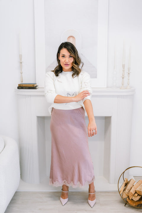 Juno Lace Embroidered Round Neck Sweater