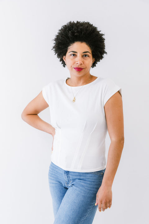 Deva Pleated Detail Short Sleeve Drop Shoulder Knit Top