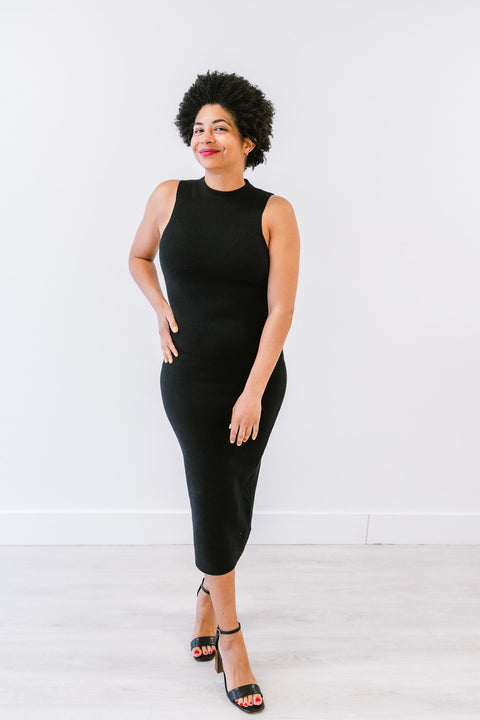 Maven Sleeveless Mock Neck Knit Midi Dress