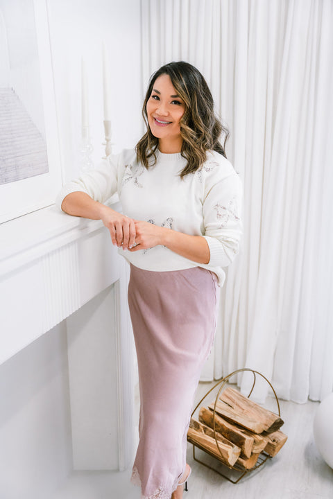 Juno Lace Embroidered Round Neck Sweater