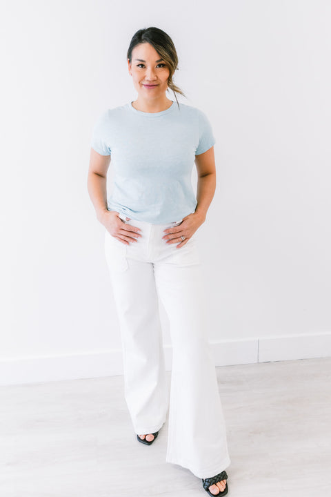 Dashell Garment Dyed Short Sleeve and Round Neckline Cotton Slub Top