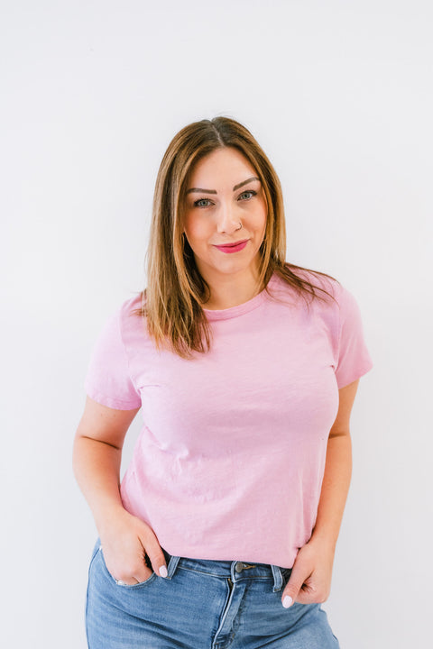 Dashell Garment Dyed Short Sleeve and Round Neckline Cotton Slub Top