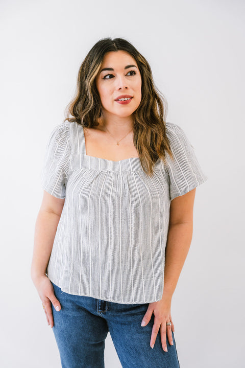 Remy Flowy and Boxy Cropped Cotton Gauze Striped Top