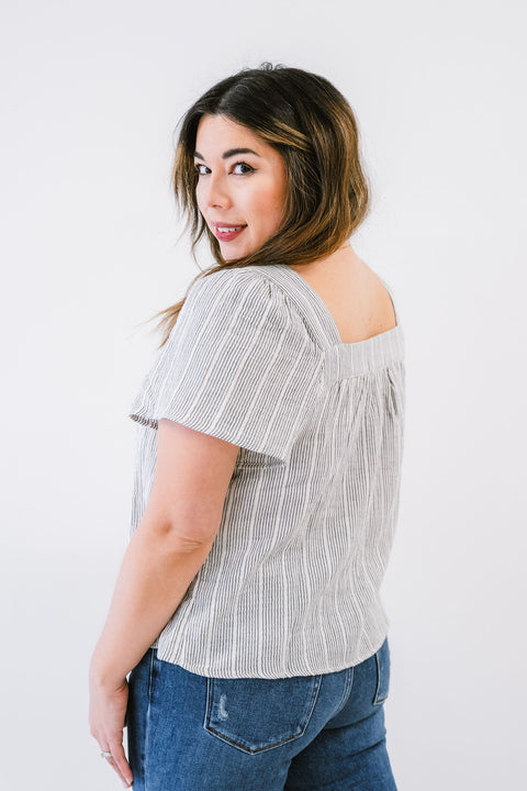 Remy Flowy and Boxy Cropped Cotton Gauze Striped Top
