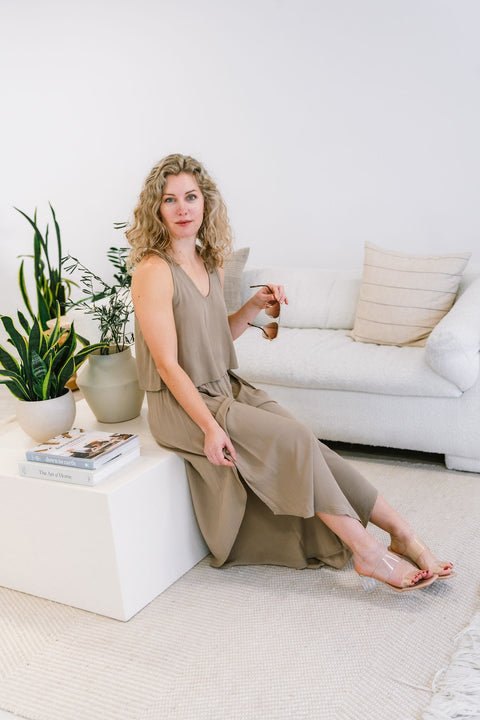 Luna Pre-Washed Woven Overlap Front Split Thigh Pants