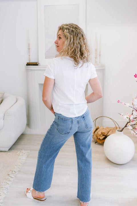 Dashell Garment Dyed Short Sleeve and Round Neckline Cotton Slub Top