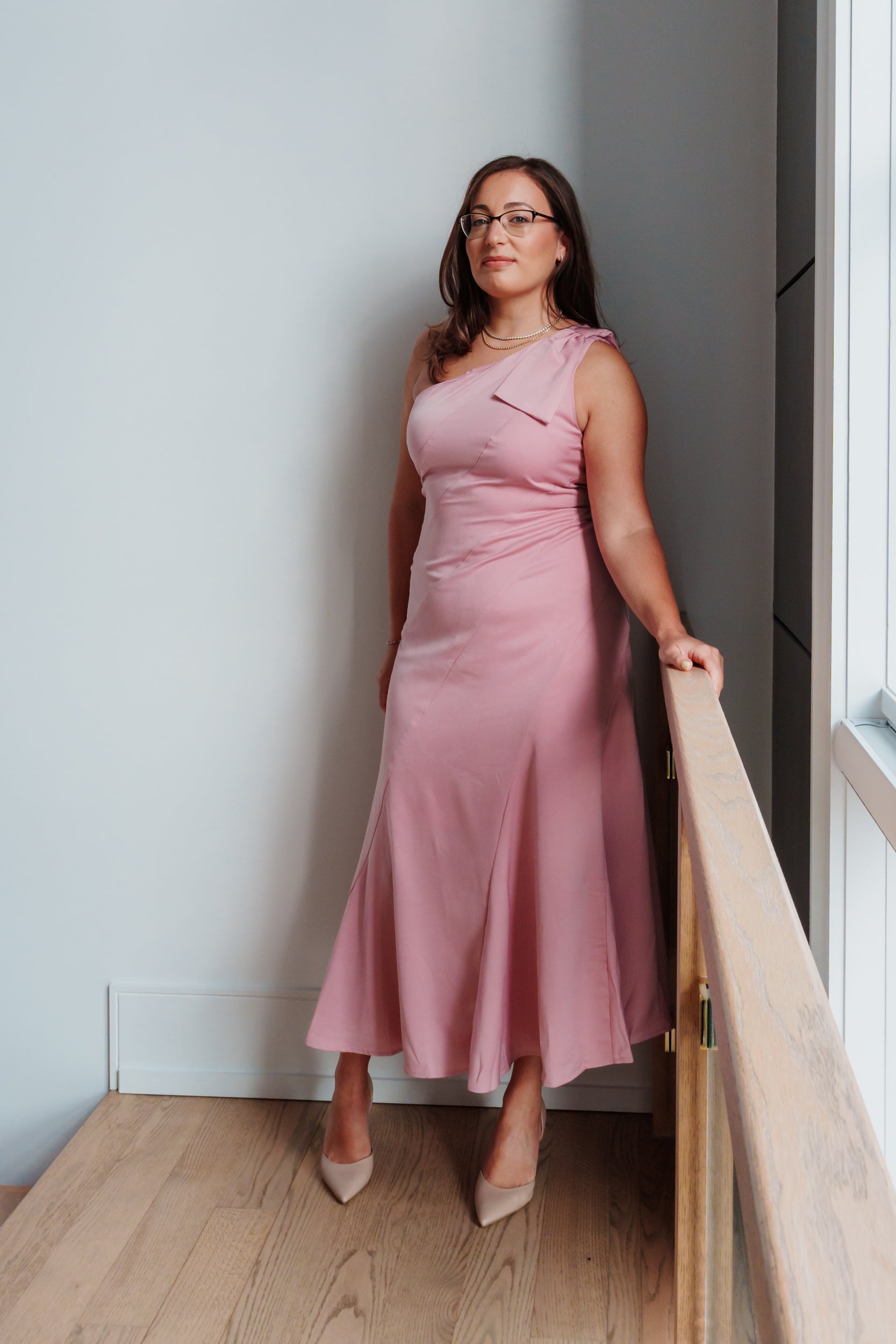 Tia One Shoulder Bow Detail Midi Dress