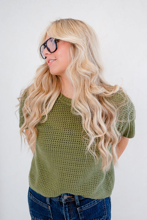 Lennon Waffle Knit Boxy Short Sleeve Sweater