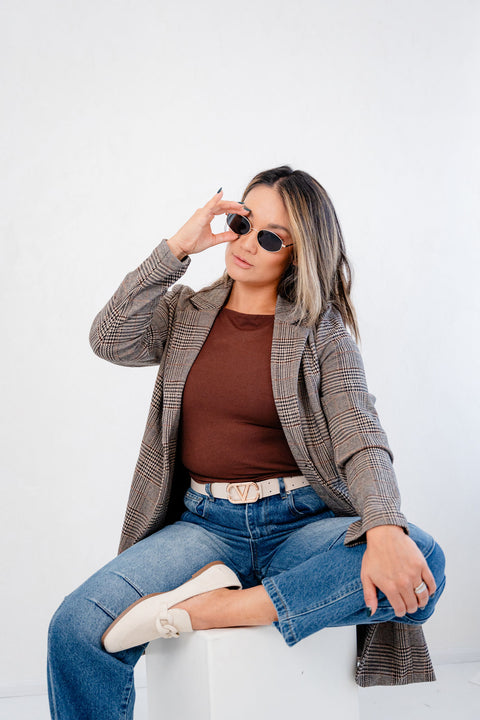 Fia Plaid One Button Coat