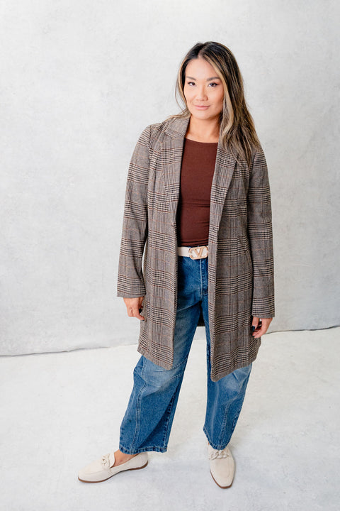 Fia Plaid One Button Coat