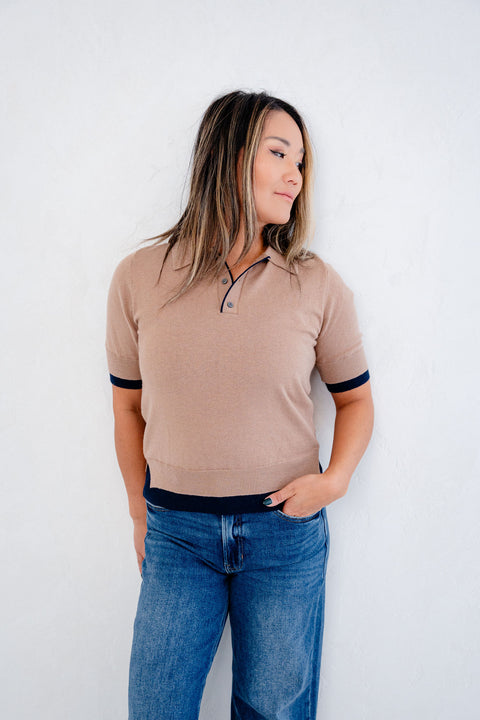 Emily Contrast Double Rib-band Collar Sweater