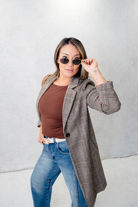 Fia Plaid One Button Coat