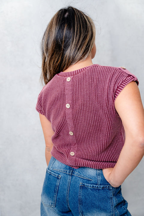 Shayla Washed Knit Short Tab Sleeve Sweater