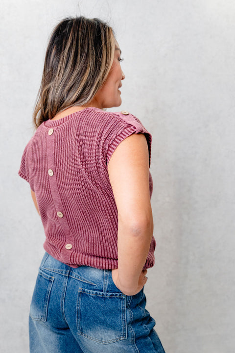 Shayla Washed Knit Short Tab Sleeve Sweater