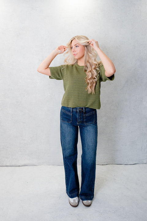 Magee Micro Patch Pocket Wide Leg Jeans