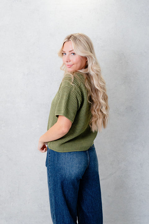 Lennon Waffle Knit Boxy Short Sleeve Sweater