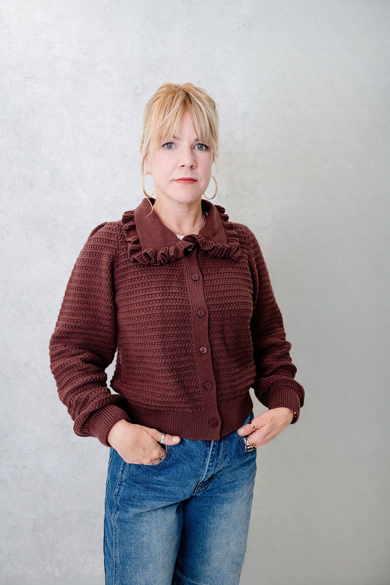 Shyla Ruffle Collar Knit Cardigan