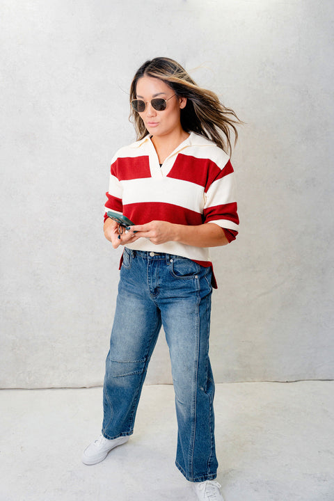 Barri Duo Color Sweater with Contrast Collar