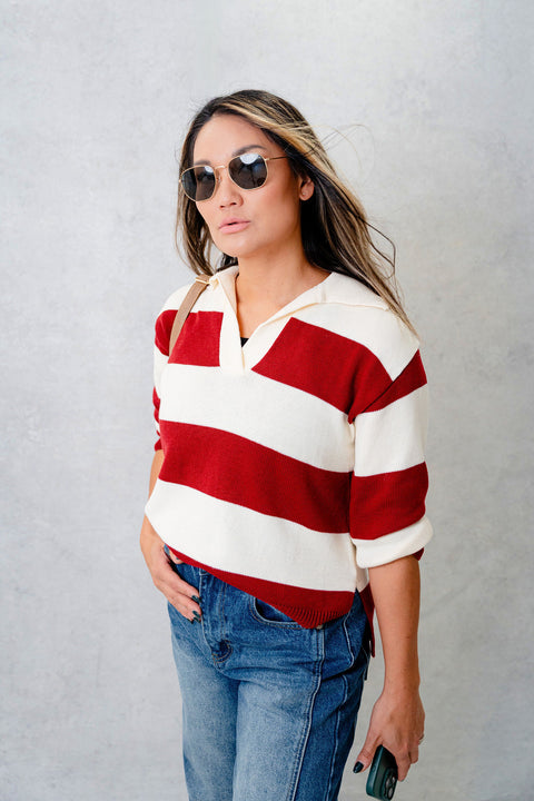 Barri Duo Color Sweater with Contrast Collar