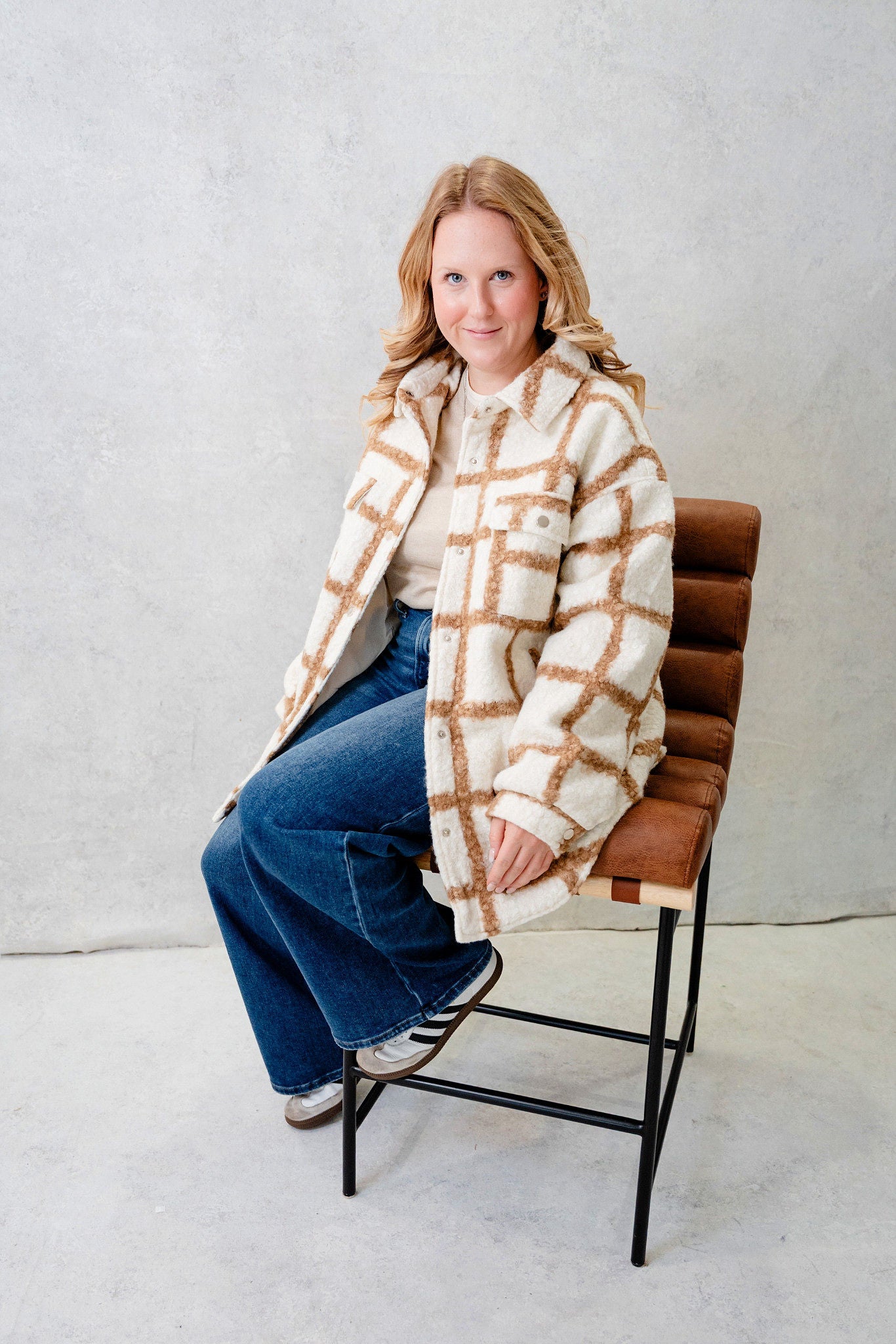 Riva Manhattan Grid Oversized  Vegan Wool Coat