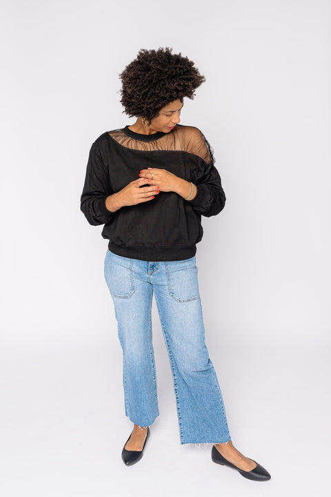 Linnea Crewneck Sweater With Tulle Shoulder