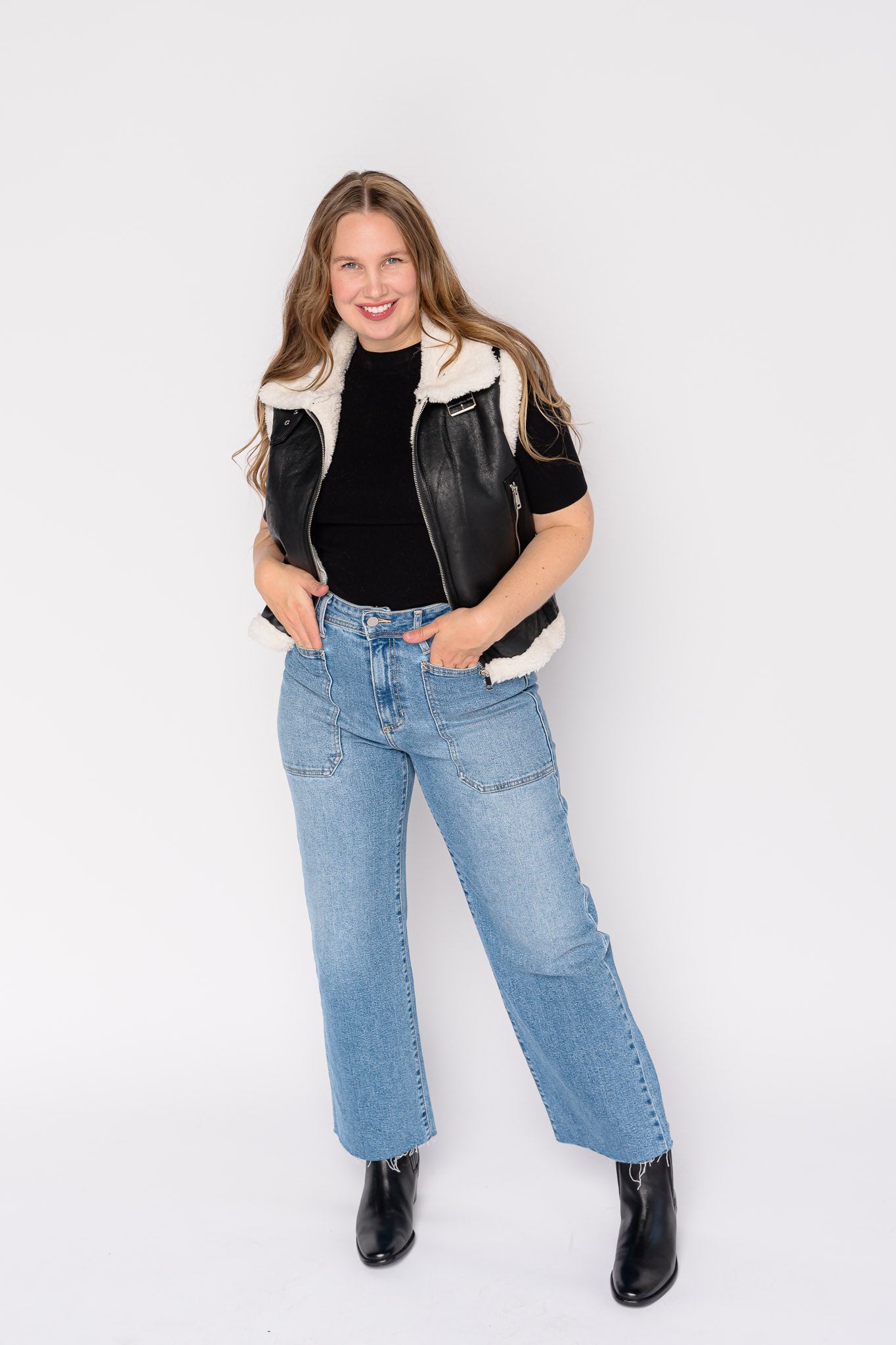 Vera Aviator Vest with Faux Sheepskin Detail