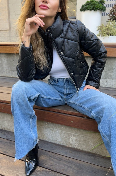 Elena Vegan Leather Crop Puffer Jacket